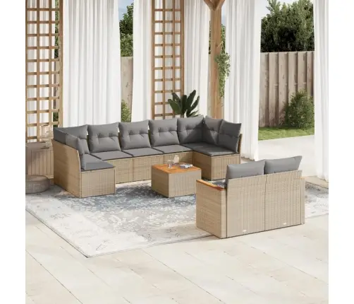 10-Daļīgs Dārza Dīvāna Komplekts, Matrači, Bēša Pe Rotangpalma Vidaxl