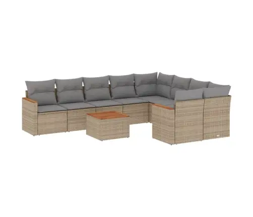 10-Daļīgs Dārza Dīvāna Komplekts, Matrači, Bēša Pe Rotangpalma Vidaxl