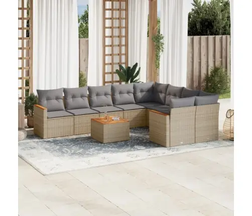 10-Daļīgs Dārza Dīvāna Komplekts, Matrači, Bēša Pe Rotangpalma Vidaxl