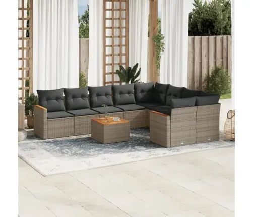 10-Daļīgs Dārza Dīvāna Komplekts Ar Matračiem, Pelēks Pe Pinums Vidaxl