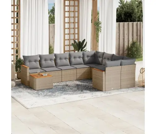 10-Daļīgs Dārza Dīvāna Komplekts, Matrači, Bēša Pe Rotangpalma Vidaxl