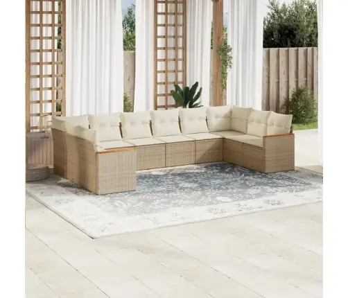 10-Daļīgs Dārza Dīvāna Komplekts, Matrači, Bēša Pe Rotangpalma Vidaxl