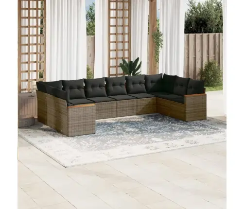 10-Daļīgs Dārza Dīvāna Komplekts Ar Matračiem, Pelēks Pe Pinums Vidaxl