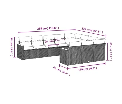 10-Daļīgs Dārza Dīvāna Komplekts, Matrači, Melna Pe Rotangpalma Vidaxl