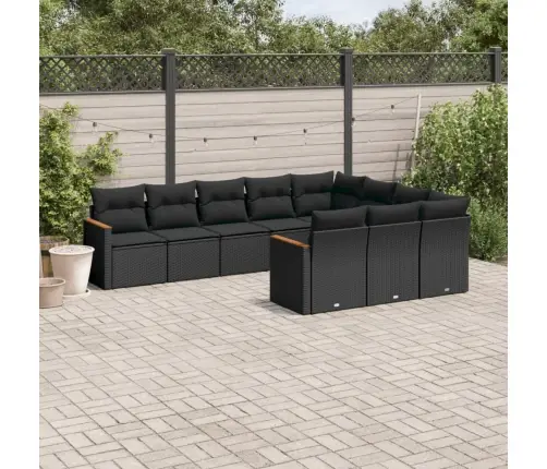 10-Daļīgs Dārza Dīvāna Komplekts, Matrači, Melna Pe Rotangpalma Vidaxl