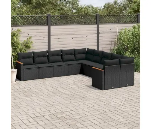 10-Daļīgs Dārza Dīvāna Komplekts, Matrači, Melna Pe Rotangpalma Vidaxl