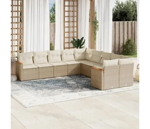 10-Daļīgs Dārza Dīvāna Komplekts, Matrači, Bēša Pe Rotangpalma Vidaxl