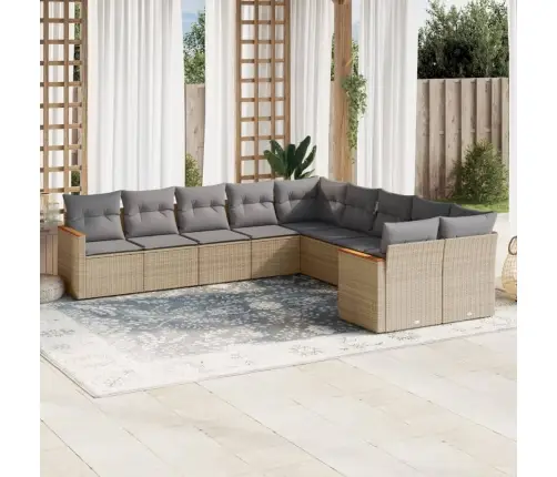 Sofos Komplektas Su Pagalvėlėmis, 10 Dalių, Smėlio, Poliratanas