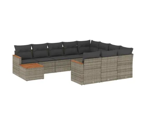 11-Daļīgs Dārza Dīvāna Komplekts Ar Matračiem, Pelēks Pe Pinums Vidaxl