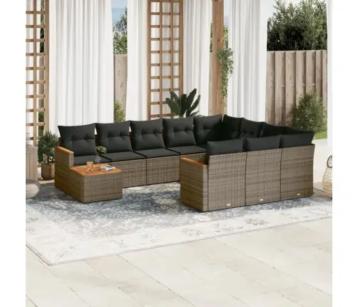 11-Daļīgs Dārza Dīvāna Komplekts Ar Matračiem, Pelēks Pe Pinums Vidaxl