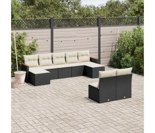 9-Daļīgs Dārza Dīvāna Komplekts, Matrači, Melna Pe Rotangpalma Vidaxl