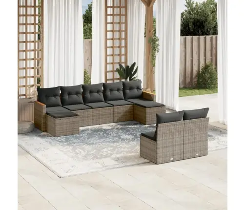 9-Daļīgs Dārza Dīvāna Komplekts Ar Matračiem, Pelēks Pe Pinums Vidaxl