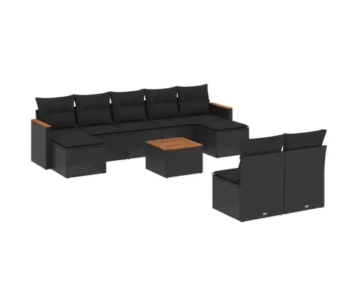 10-Daļīgs Dārza Dīvāna Komplekts, Matrači, Melna Pe Rotangpalma Vidaxl