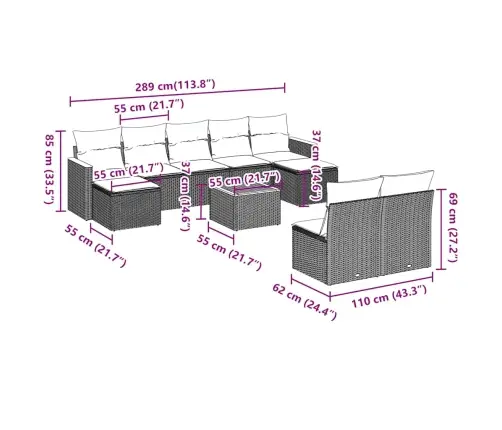 10-Daļīgs Dārza Dīvāna Komplekts, Matrači, Melna Pe Rotangpalma Vidaxl