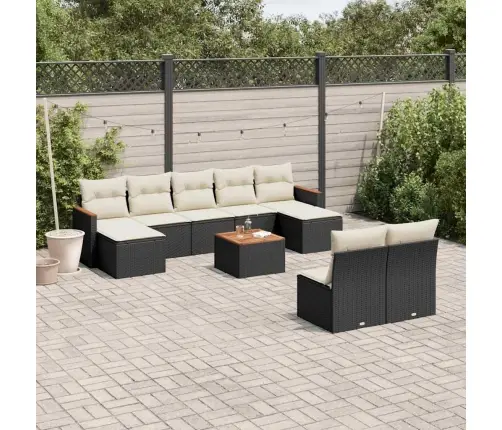 10-Daļīgs Dārza Dīvāna Komplekts, Matrači, Melna Pe Rotangpalma Vidaxl