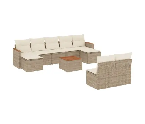 10-Daļīgs Dārza Dīvāna Komplekts, Matrači, Bēša Pe Rotangpalma Vidaxl