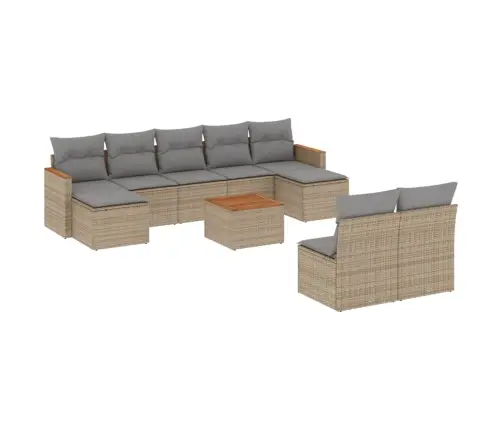 10-Daļīgs Dārza Dīvāna Komplekts, Matrači, Bēša Pe Rotangpalma Vidaxl