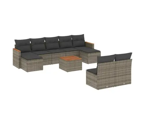 10-Daļīgs Dārza Dīvāna Komplekts Ar Matračiem, Pelēks Pe Pinums Vidaxl