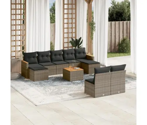 10-Daļīgs Dārza Dīvāna Komplekts Ar Matračiem, Pelēks Pe Pinums Vidaxl