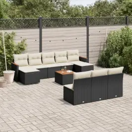 11-Daļīgs Dārza Dīvāna Komplekts, Matrači, Melna Pe Rotangpalma Vidaxl