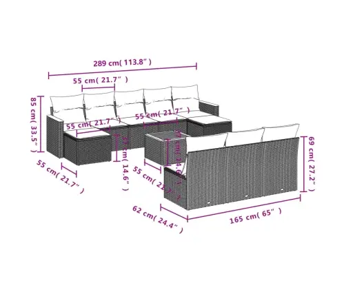 11-Daļīgs Dārza Dīvāna Komplekts, Matrači, Bēša Pe Rotangpalma Vidaxl