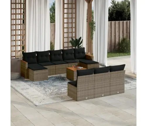 11-Daļīgs Dārza Dīvāna Komplekts Ar Matračiem, Pelēks Pe Pinums Vidaxl