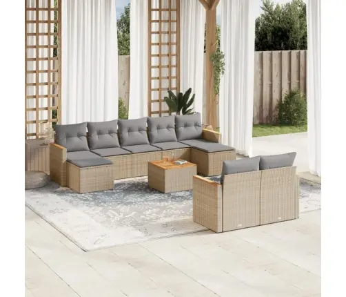 10-Daļīgs Dārza Dīvāna Komplekts, Matrači, Bēša Pe Rotangpalma Vidaxl