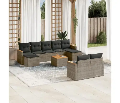 10-Daļīgs Dārza Dīvāna Komplekts Ar Matračiem, Pelēks Pe Pinums Vidaxl