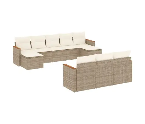 10-Daļīgs Dārza Dīvāna Komplekts, Matrači, Bēša Pe Rotangpalma Vidaxl