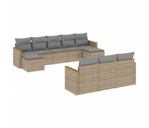 Sofos Komplektas Su Pagalvėlėmis, 10 Dalių, Smėlio, Poliratanas