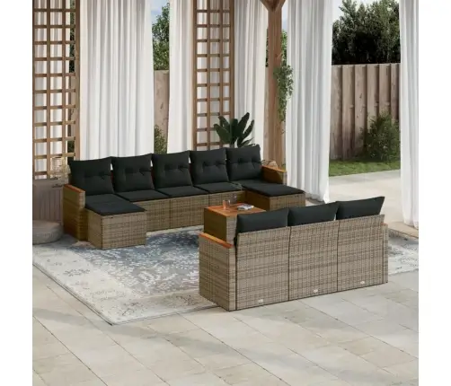 Sodo Komplektas Su Pagalvėlėmis, 11 Dalių, Pilkas, Poliratanas Sodo Komplektas Su Pagalvėlėmis, 11 Dalių, Pilkas, Poliratanas