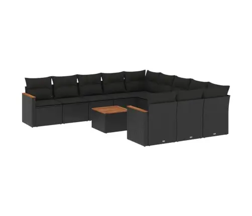 12-Daļīgs Dārza Dīvānu Komplekts, Matrači, Melna Pe Rotangpalma Vidaxl