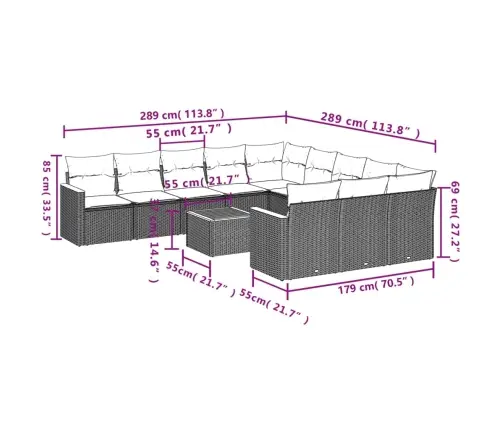 12-Osaline Aiadiivani Komplekt Patjadega, Beež, Polürotang