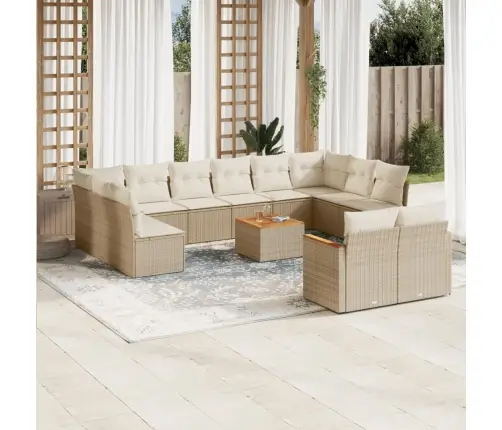 Sofos Komplektas Su Pagalvėlėmis, 13 Dalių, Smėlio, Poliratanas