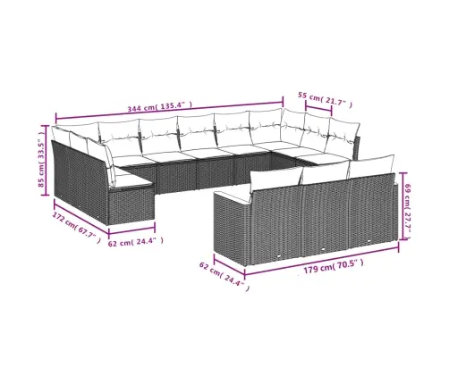 Sofos Komplektas Su Pagalvėlėmis, 13 Dalių, Juodas, Poliratanas