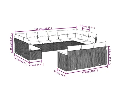 13-Daļīgs Dārza Dīvāna Komplekts, Matrači, Bēša Pe Rotangpalma Vidaxl
