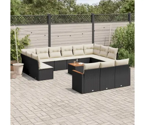 14-Daļīgs Dārza Dīvāna Komplekts, Matrači, Melna Pe Rotangpalma Vidaxl