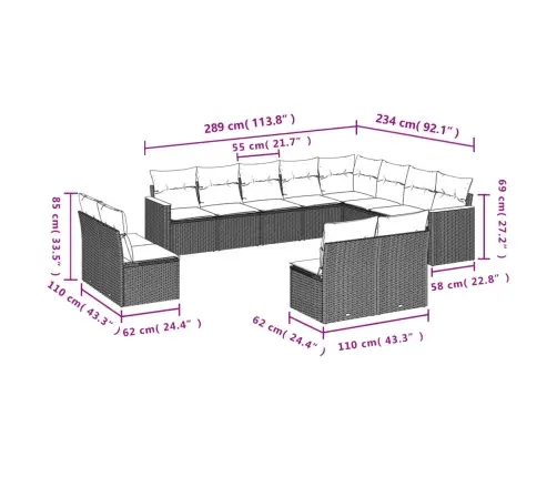 12-Daļīgs Dārza Dīvānu Komplekts, Matrači, Melna Pe Rotangpalma Vidaxl