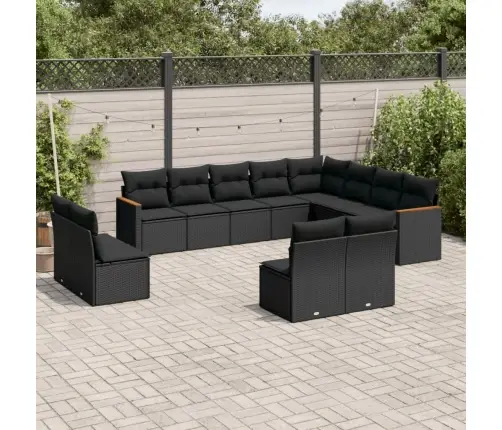 12-Daļīgs Dārza Dīvānu Komplekts, Matrači, Melna Pe Rotangpalma Vidaxl