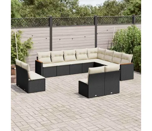 12-Daļīgs Dārza Dīvānu Komplekts, Matrači, Melna Pe Rotangpalma Vidaxl