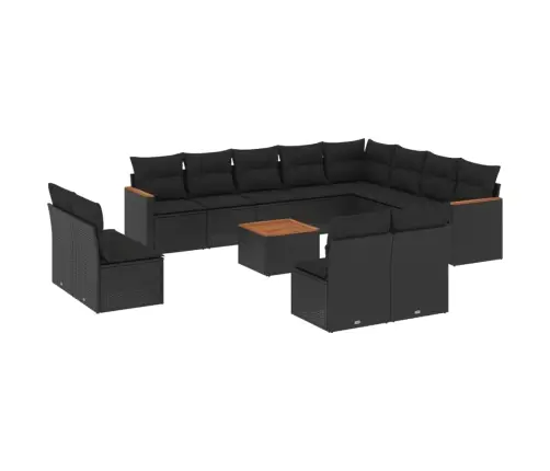 Sofos Komplektas Su Pagalvėlėmis, 13 Dalių, Juodas, Poliratanas