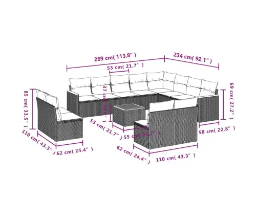 Sofos Komplektas Su Pagalvėlėmis, 13 Dalių, Juodas, Poliratanas