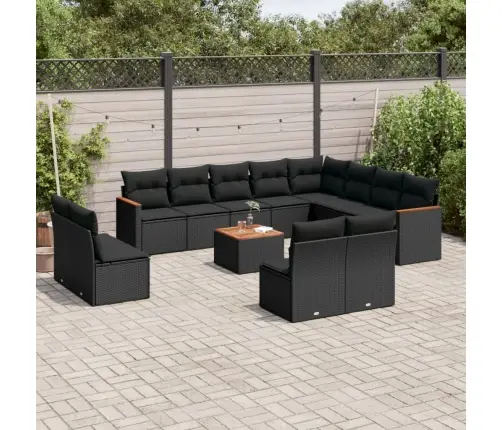 Sofos Komplektas Su Pagalvėlėmis, 13 Dalių, Juodas, Poliratanas