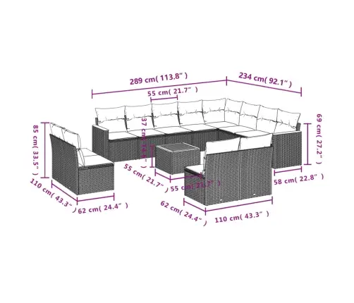 13-Osaline Aiadiivani Komplekt Patjadega, Must, Polürotang