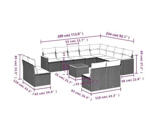 13-Daļīgs Dārza Dīvāna Komplekts, Matrači, Bēša Pe Rotangpalma Vidaxl