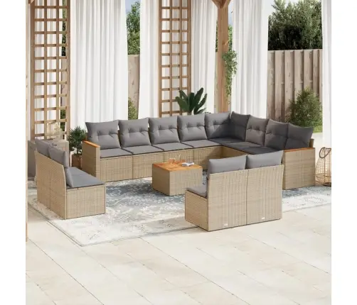 13-Daļīgs Dārza Dīvāna Komplekts, Matrači, Bēša Pe Rotangpalma Vidaxl