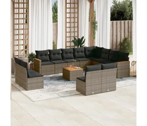 Sodo Komplektas Su Pagalvėlėmis, 13 Dalių, Pilkas, Poliratanas