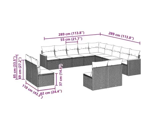 13-Daļīgs Dārza Dīvāna Komplekts Ar Matračiem, Pe Rotangpalma Vidaxl