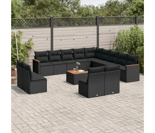 Sodo Komplektas Su Pagalvėlėmis, 14 Dalių, Juodas, Poliratanas