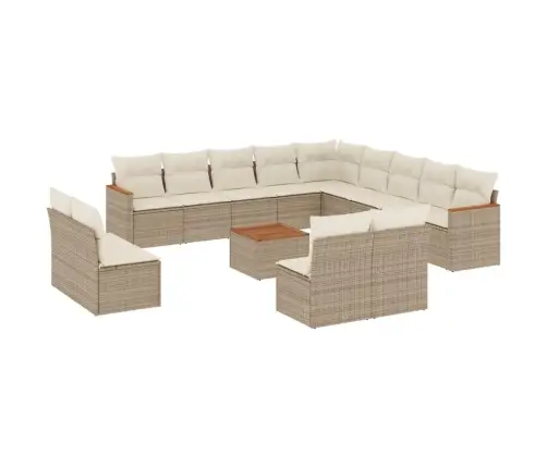 14-Daļīgs Dārza Dīvāna Komplekts, Matrači, Bēša Pe Rotangpalma Vidaxl